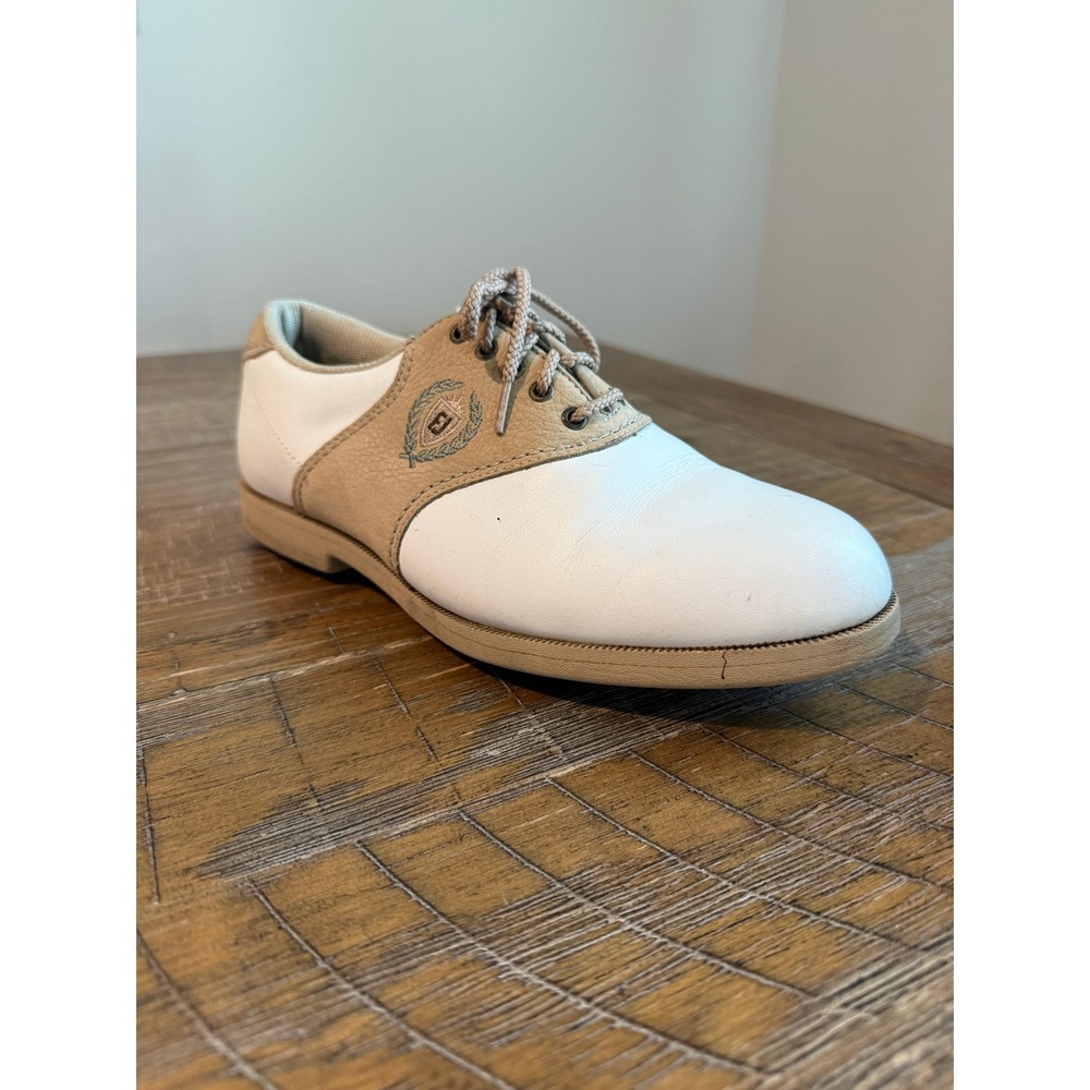 FootJoy SoftJoys Kids White Tan Leather Saddle Oxford Golf Shoes 8M Boys Girls 8